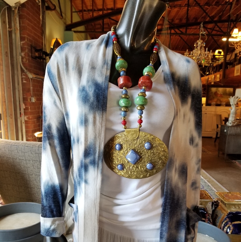 Blue Tie Dye Duster with Pockets & Side Slits - Picture 11 of 13